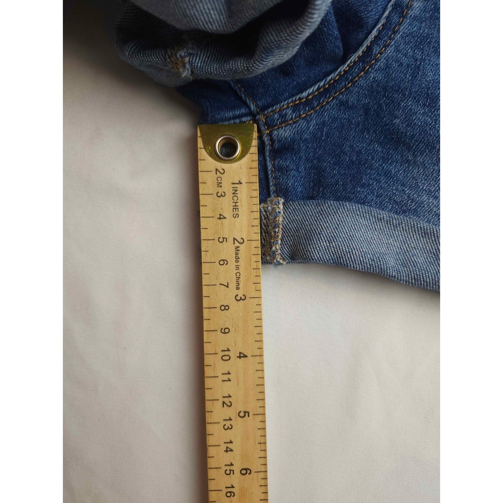 Wax Jean Distressed Denim Shorts Medium Wash Blue Cuffed Size M - Picture 2 of 8